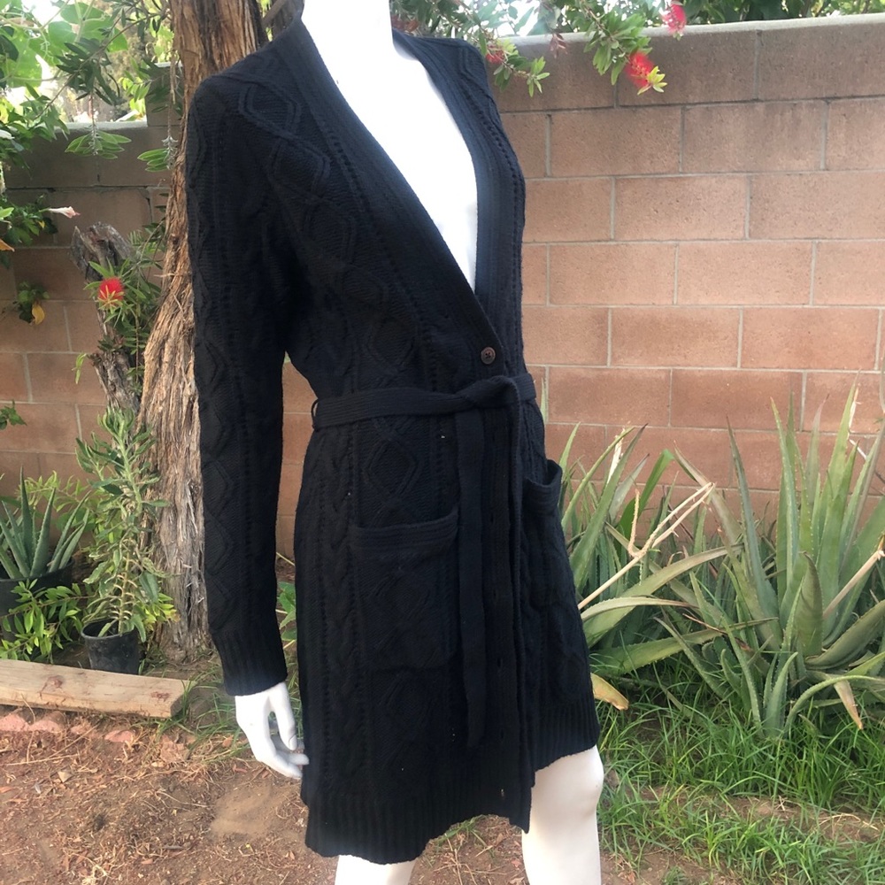Halogen Belted knit long cardigan. Black